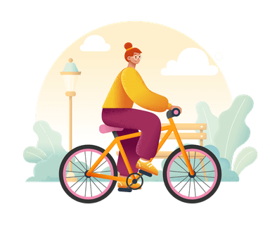 illustration of a woman cycling at a park